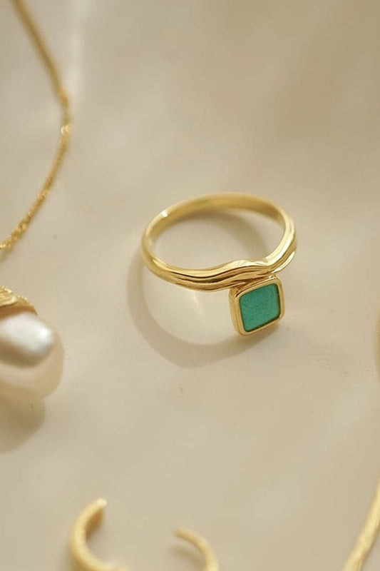 Turquoise Wave Ring 18ct Gold Plated Size R
