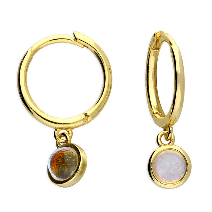 Yellow gold plated moonstone huggie hoops