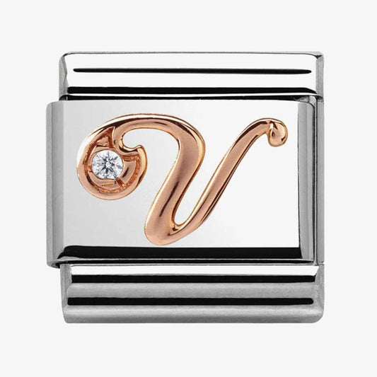 Composable Classic LETTERS steel, zircon and 9k rose gold (22_V)