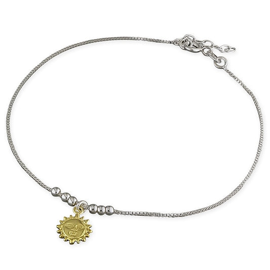 Silver Anklet With Gold Plated Sun