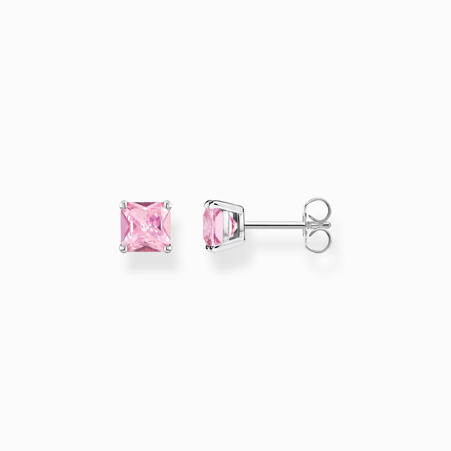 Square Ear studs with pink stone silver