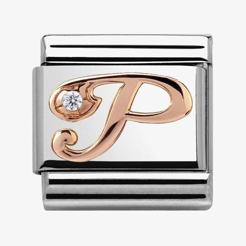 Composable Classic LETTERS steel, zircon and 9k rose gold (16_P)