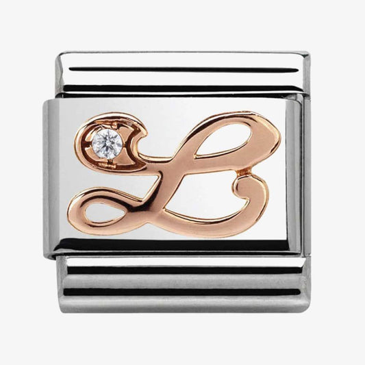 Composable Classic LETTERS steel, zircon and 9k rose gold (12_L)