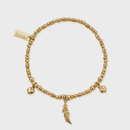 Gold Plated Love And Courage Feather Charm Bracelet