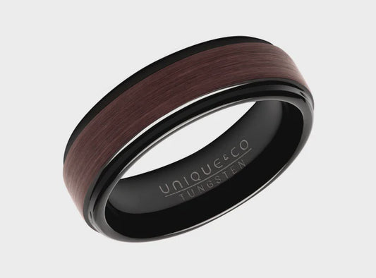 Tungsten Ring Brown & Black 7mm Size  U