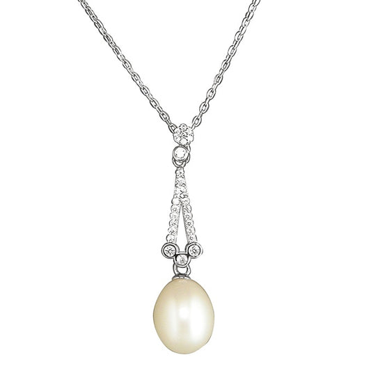 Vintage Drop Pearl & CZ Necklace