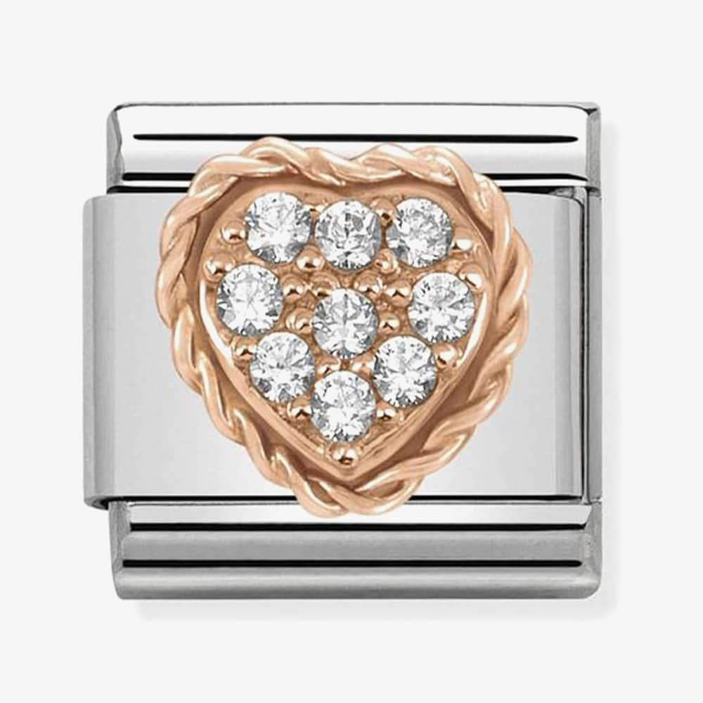 Composable Classic PAVE VARIOUS steel, zircon and 9k rose gold (02_Heart with White CZ)
