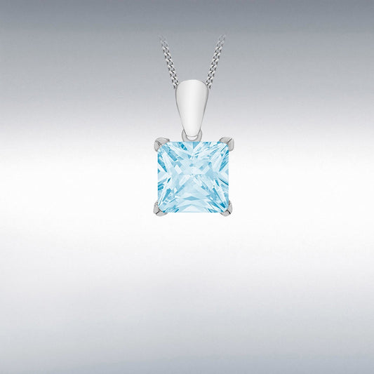 LIGHT BLUE PRINCESS CUT CZ NECKLACE ON 46CM CHAIN