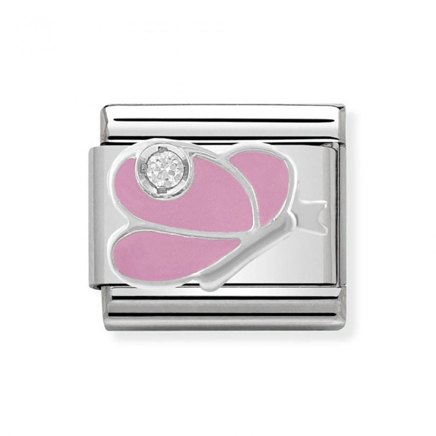 Composable CL SIMBOLS stainless steel, enamel, 1 Cub, Zirc and 925 silver (07_PINK butterfly)