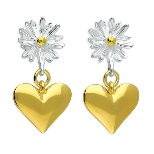 Two-tone yellow gold-plated daisy stud, with Yellow heart drop