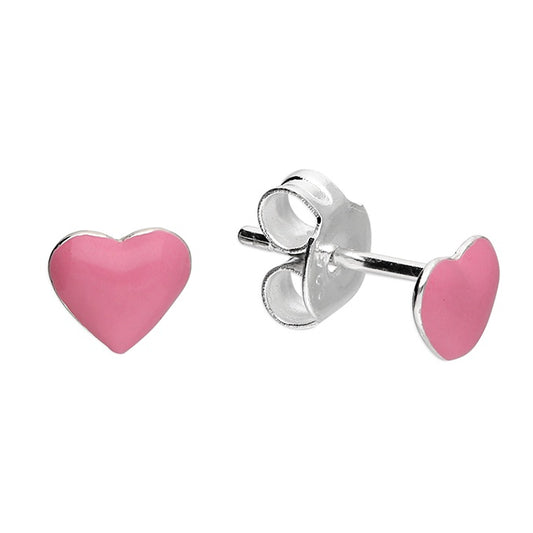 Pink enamel heart stud earrings