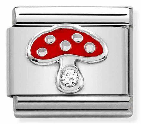 Composable CL SIMBOLS stainless steel, enamel, 1 Cub, Zirc and 925 silver (18_Mushroom)