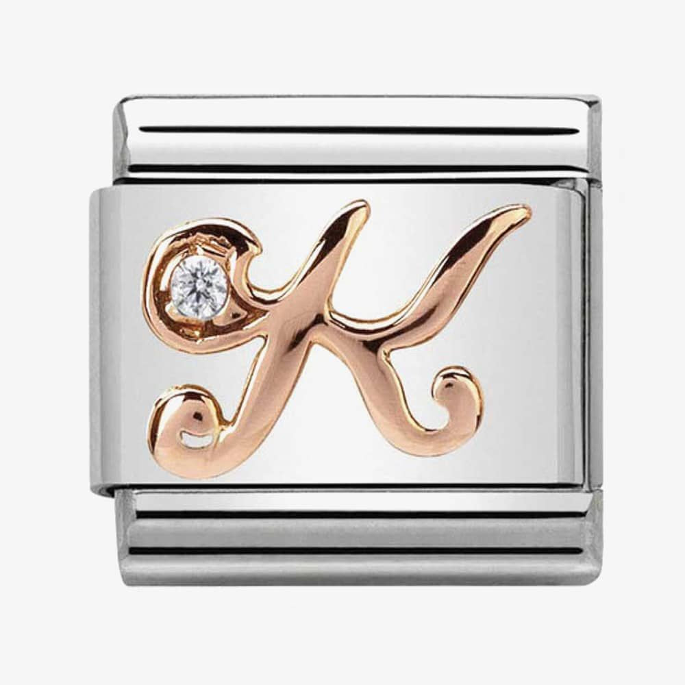 Composable Classic LETTERS steel, zircon and 9k rose gold (11_K)