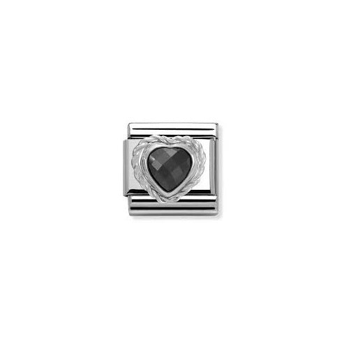 Comp, CL HEART FACETED CZ in stainless steel E 925 silver twisted setting (011_Black)