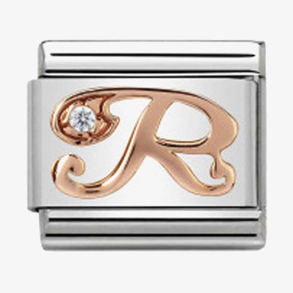 Composable Classic LETTERS steel, zircon and 9k rose gold (18_R)