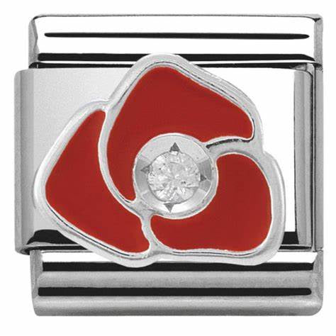 Composable CL SIMBOLS stainless steel, enamel, 1 Cub, Zirc and 925 silver (05_RED rose)