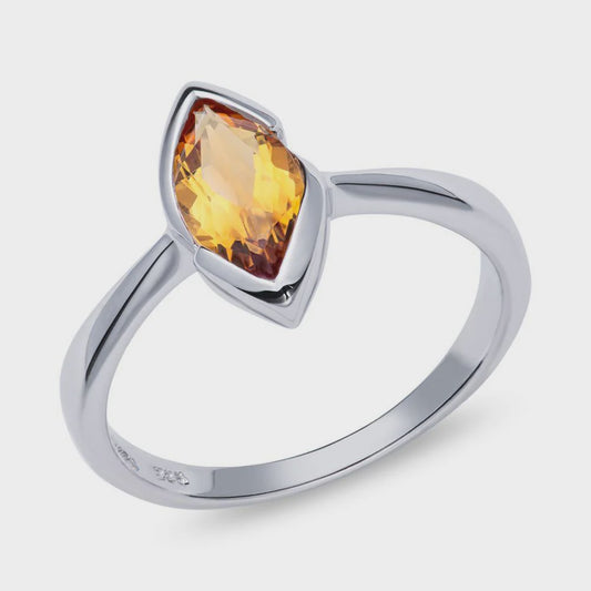 Silver Marquise Citrine Ring Size O 1/2
