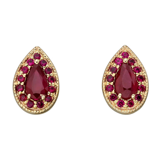 Teardrop Stud Earrings with Ruby in 9ct Yellow Gold
