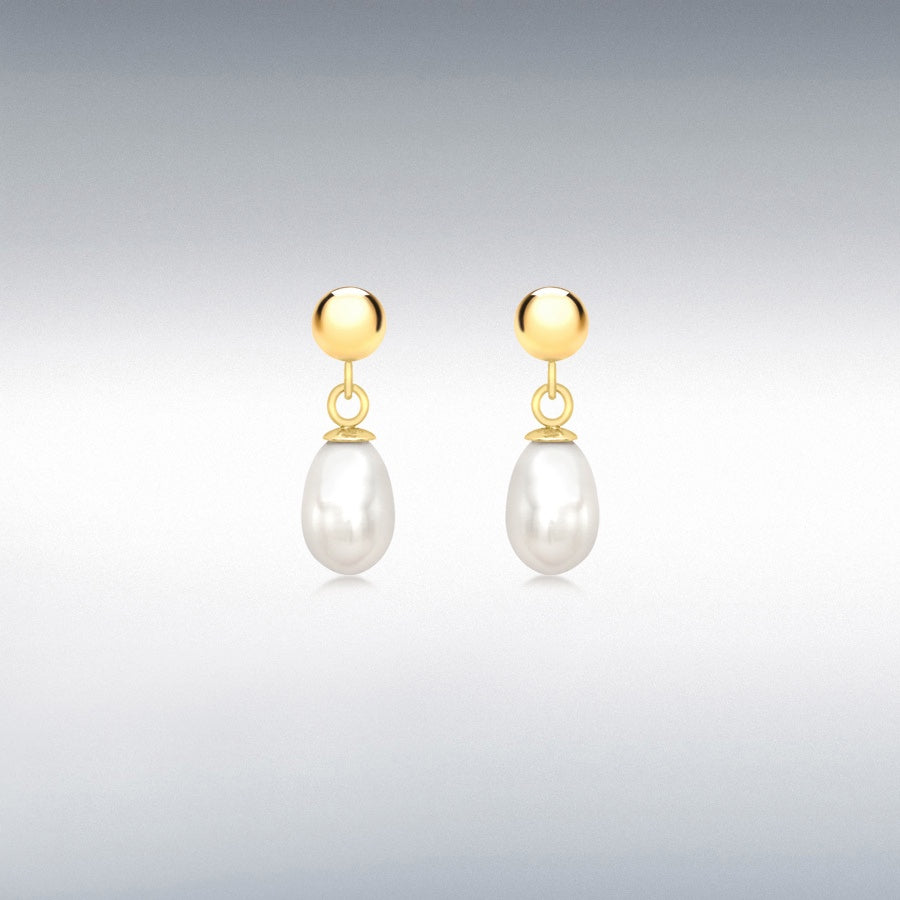 18CT YELLOW GOLD FRESHWATER PEAR DROP EARRINGS