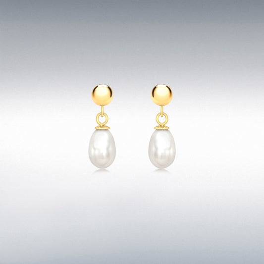 18CT YELLOW GOLD FRESHWATER PEAR DROP EARRINGS