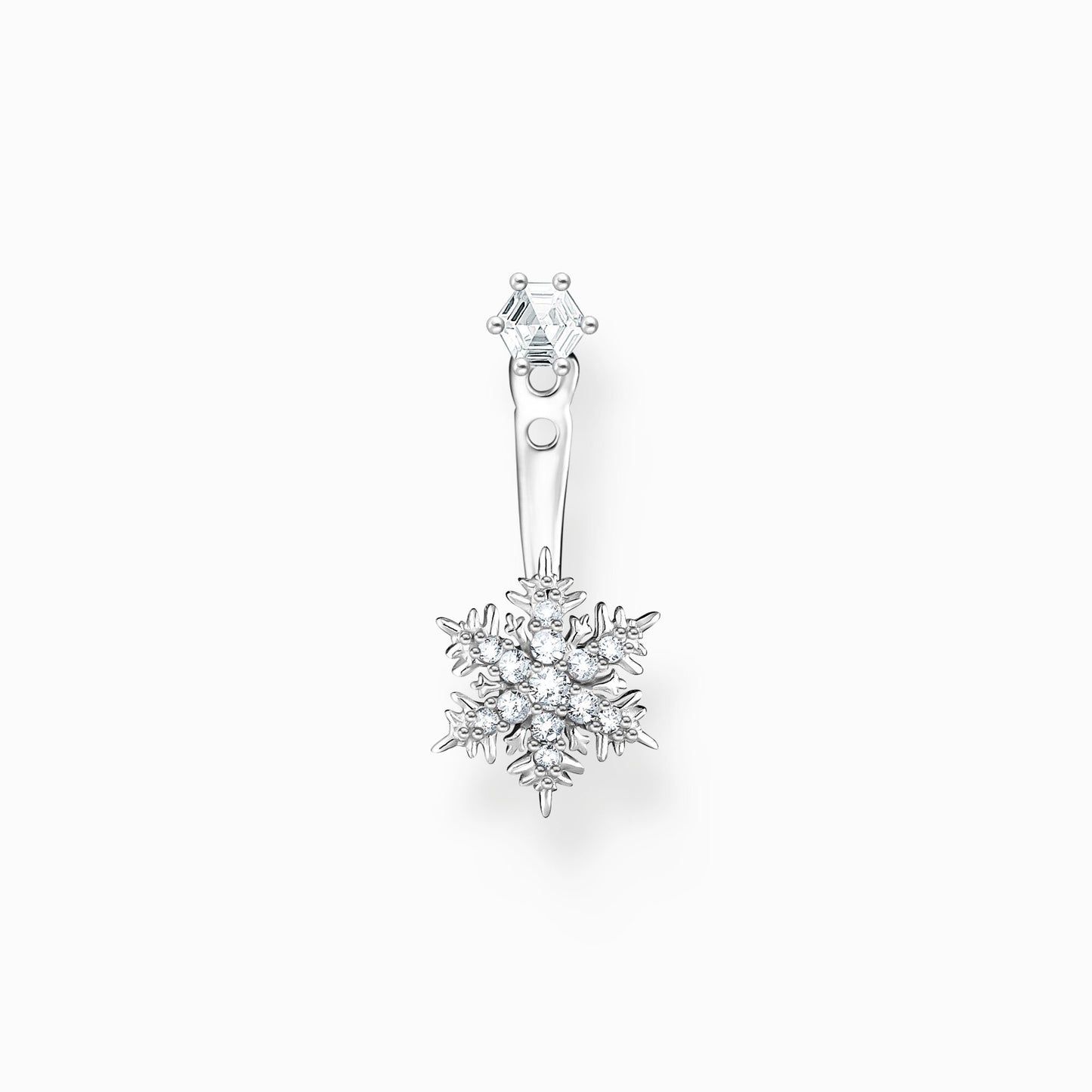 Single ear stud snowflake with white stones silver