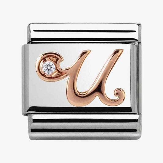 Composable Classic LETTERS steel, zircon and 9k rose gold (21_U)