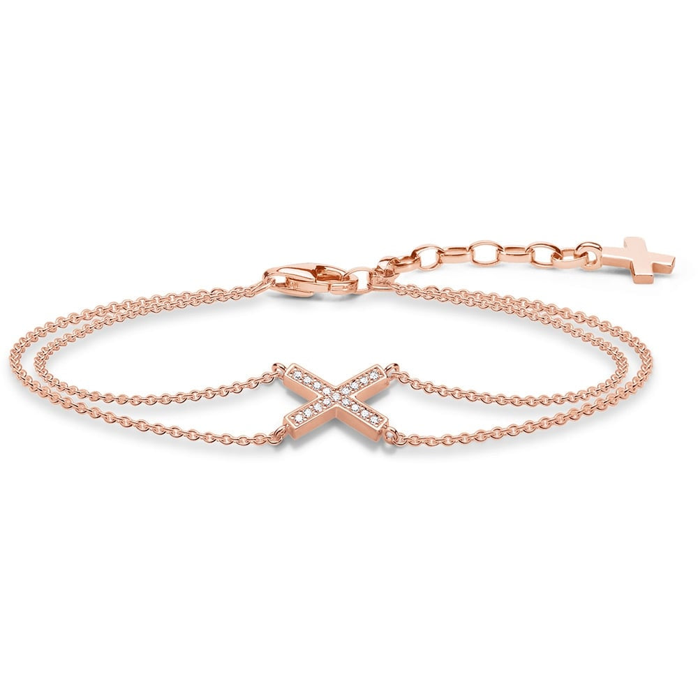 Rose Gold Double Wrap Cross Bracelet