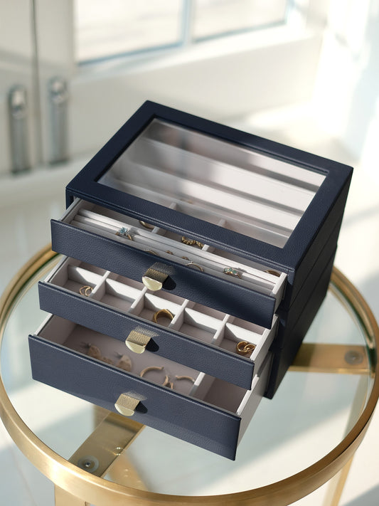 Classic Navy Pebble Jewellery Box With Drawers