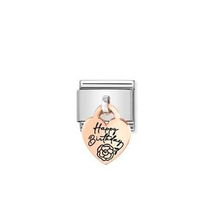 Composable Classic CHARMS ENGRAVED PLATES (IC) steel and bonded rose gold (06_Heart Happy birthday)