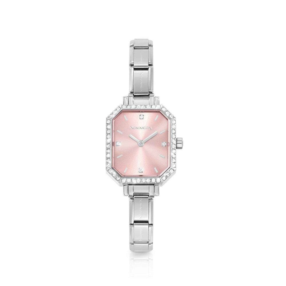 PARIS watch with steel strap and RECTANGULAR cz (014_Pink)