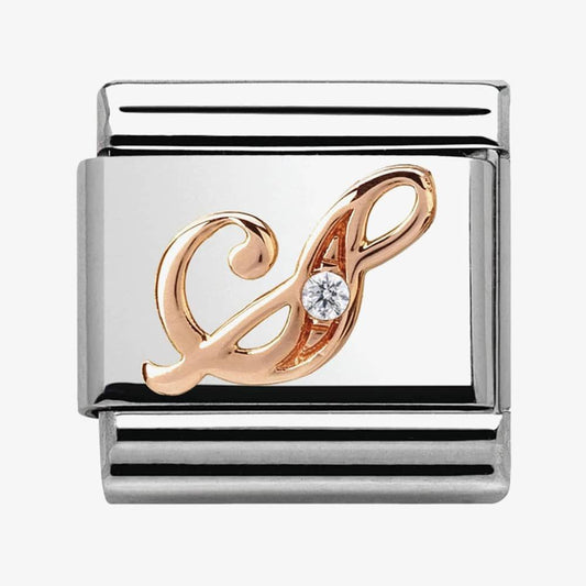 Composable Classic LETTERS steel, zircon and 9k rose gold (19_S)