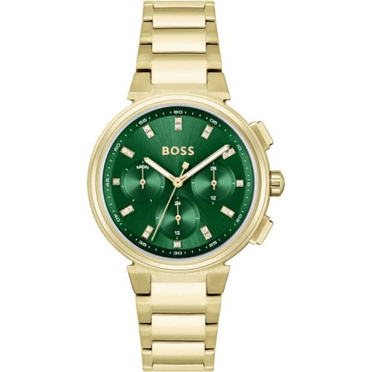 BOSS One Gold Tone Green Quartz Ladies Watch