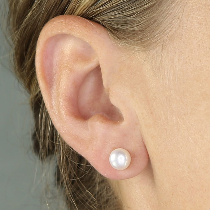 8mm White Freshwater Pearl Bouton Studs