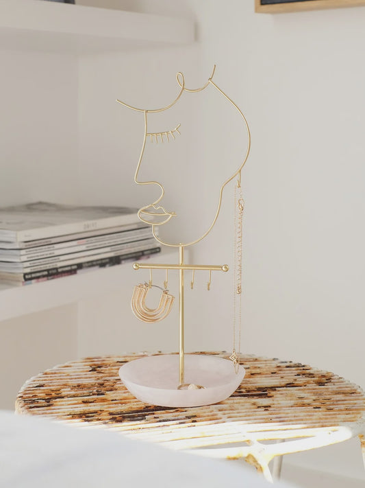 Rose Quartz 5-Hook Face Jewellery Stand