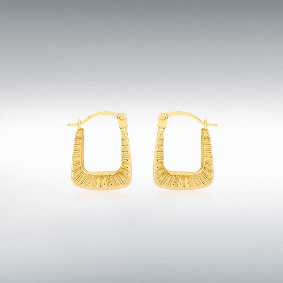 9CT YELLOW GOLD 12MM X 15MM RIBBED CREOLE EARRINGS