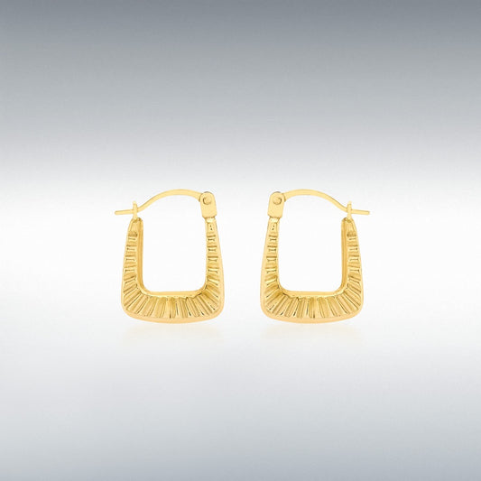 9CT YELLOW GOLD 12MM X 15MM RIBBED CREOLE EARRINGS