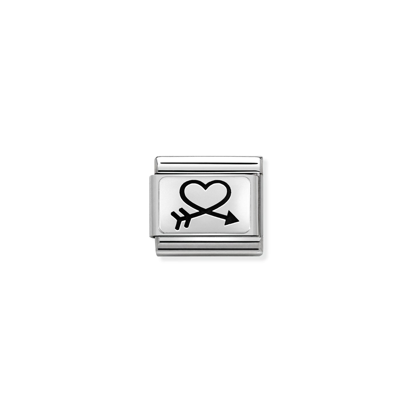 Composable Classic OXYDISED PLATES 2 in steel and 925 silver (40_Arrow around Heart)