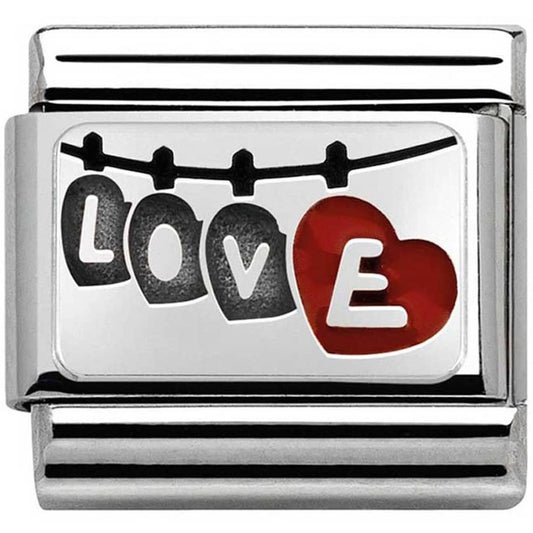 Composable CL OXIDIZED PLATES in steel, enamel and 925 silver (04_Love with hanging hearts)