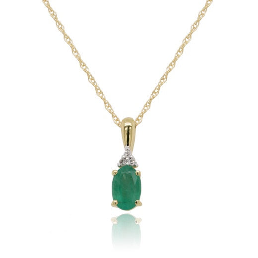 9ct Yellow Gold Diamond & Emerald Pendant Necklace