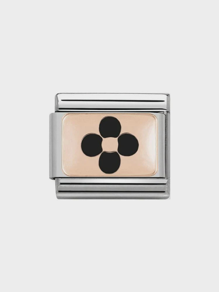 Composable Classic PLATES in stainless steel with 9k rose gold and enamel (12_Black Flower)