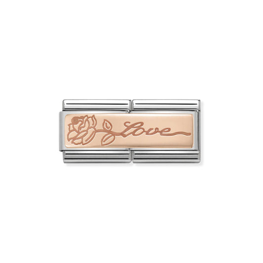 Composable Classic DOUBLE ENGRAVED steel and 9k rose gold CUSTOM (14_Love with flower)