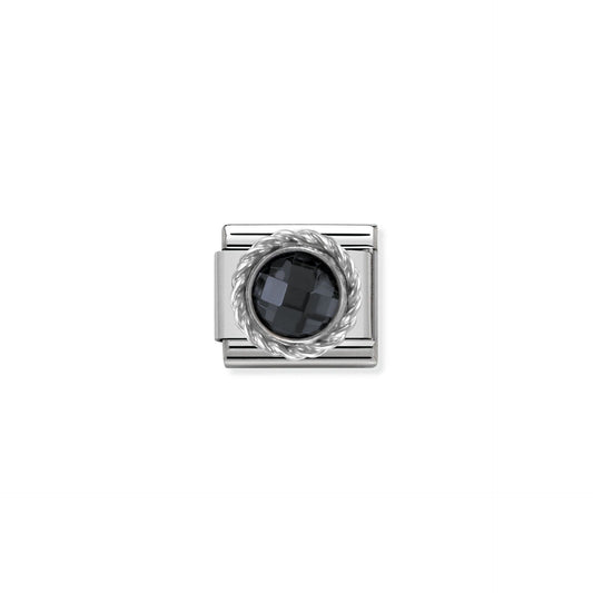 Comp, CL CZ  ROUND FACETED STONES stainless steel and twisted 925 silver detail (011_Black)