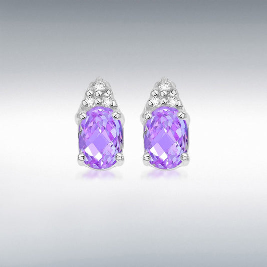 STERLING SILVER WHITE AND OVAL LAVENDER CZ 4.5MM X 8.5MM EARRINGS