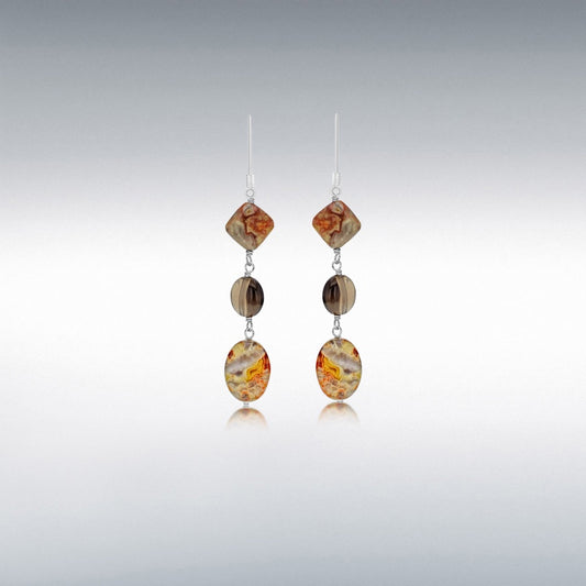 STERLING SILVER AGATE AND QUARTZ DROP EARRINGS
