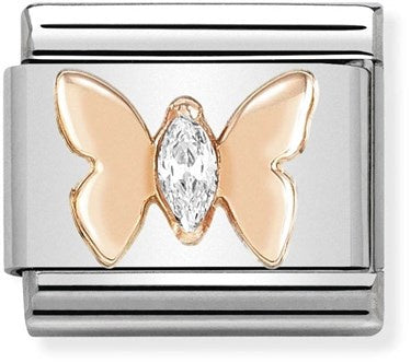 Composable Classic Symbols in stainless steel with 9k rose gold and CZ (19_Butterfly)