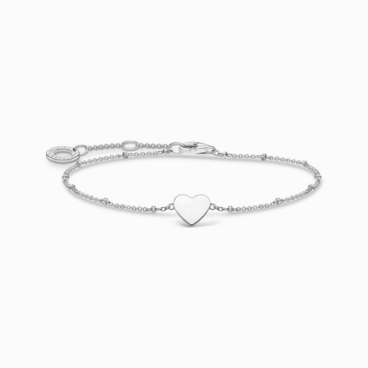 Silver heart motif and bobble chain bracelet