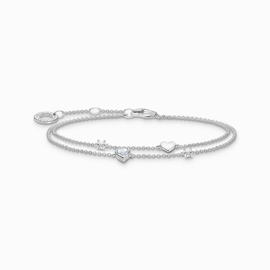 Silver bracelet with hearts and white stones