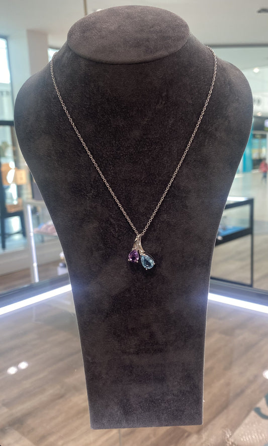 Unique Amethyst and blue topaz pendant