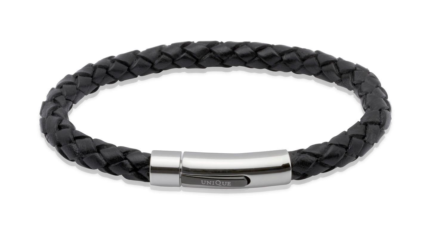 Unique & Co Black leather bracelet with black IP plating