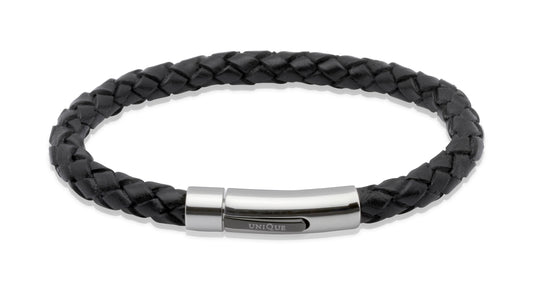 Unique & Co Black leather bracelet with black IP plating